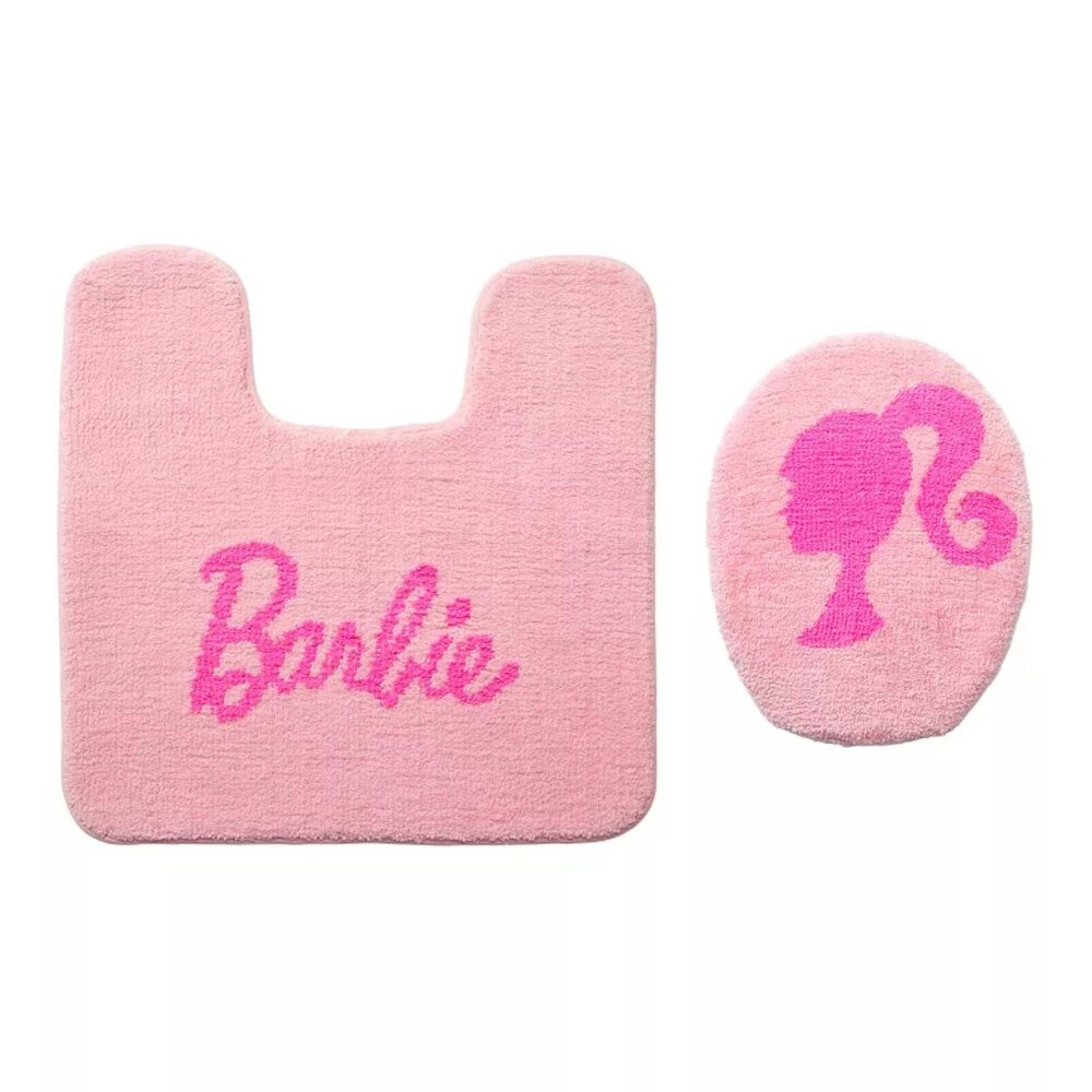 Barbie Bath Rug & Silhouette Toilet Lid Cover Script Contour *2 Piece Set* NWT